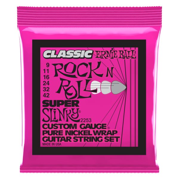 Ernie Ball Super Slinky Classic Rock N Roll Pure Nickel Wrap Electric Guitar Strings 09-42 Gauge