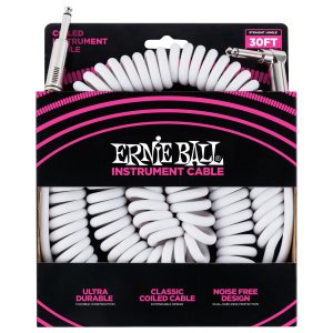 Ernie Ball Coiled Instrument Cable Straight/Angle 30ft White