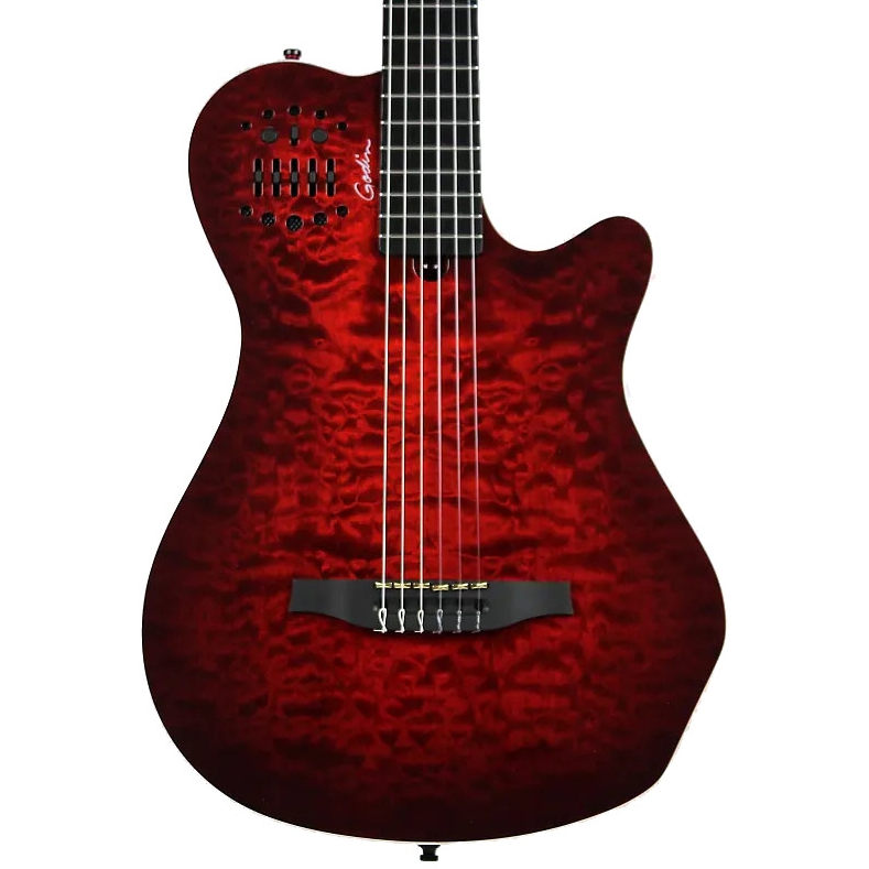 Godin Multiac ACS SA Grand Concert Quilted Maple Nylon Acoustic Electric Guitar Trans Red